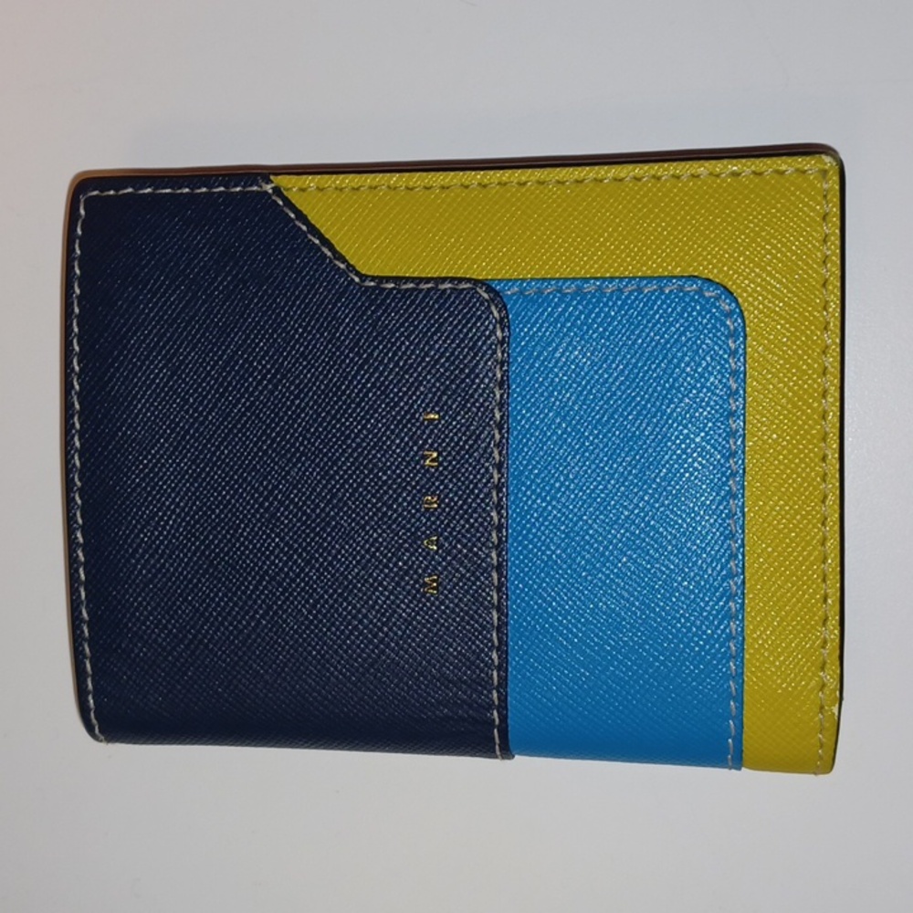 MARNI Genuine Saffiano Leather Colorblock Bi-fold Unisex Wallet
